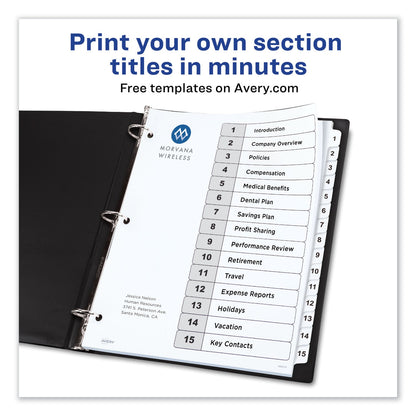 Avery Customizable TOC Ready Index Black and White Dividers, 15-Tab, 1 to 15, 11 x 8.5, 1 Set