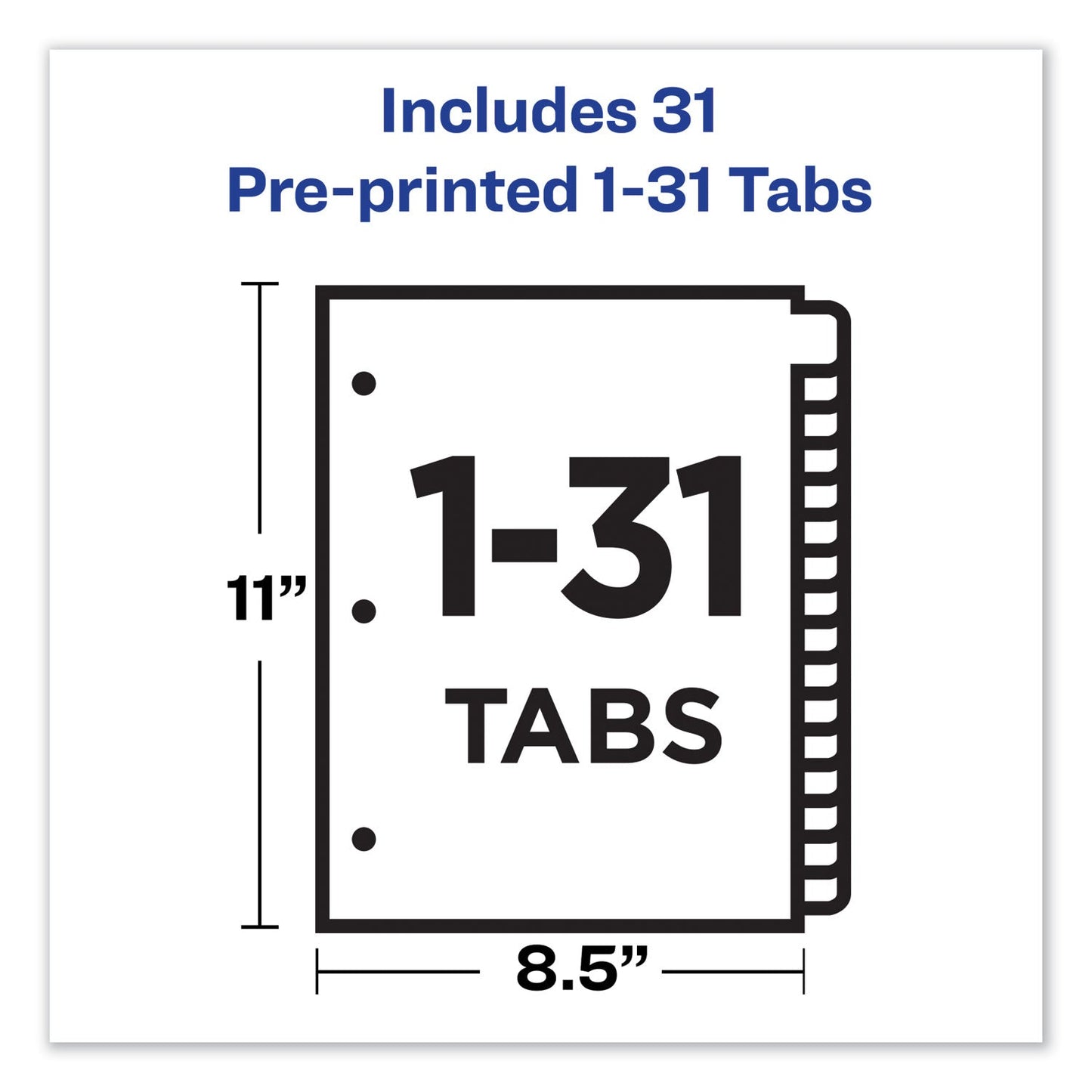 Avery Preprinted Black Leather Tab Dividers w/Copper Reinforced Holes, 31-Tab, 1 to 31, 11 x 8.5, Buff, 1 Set