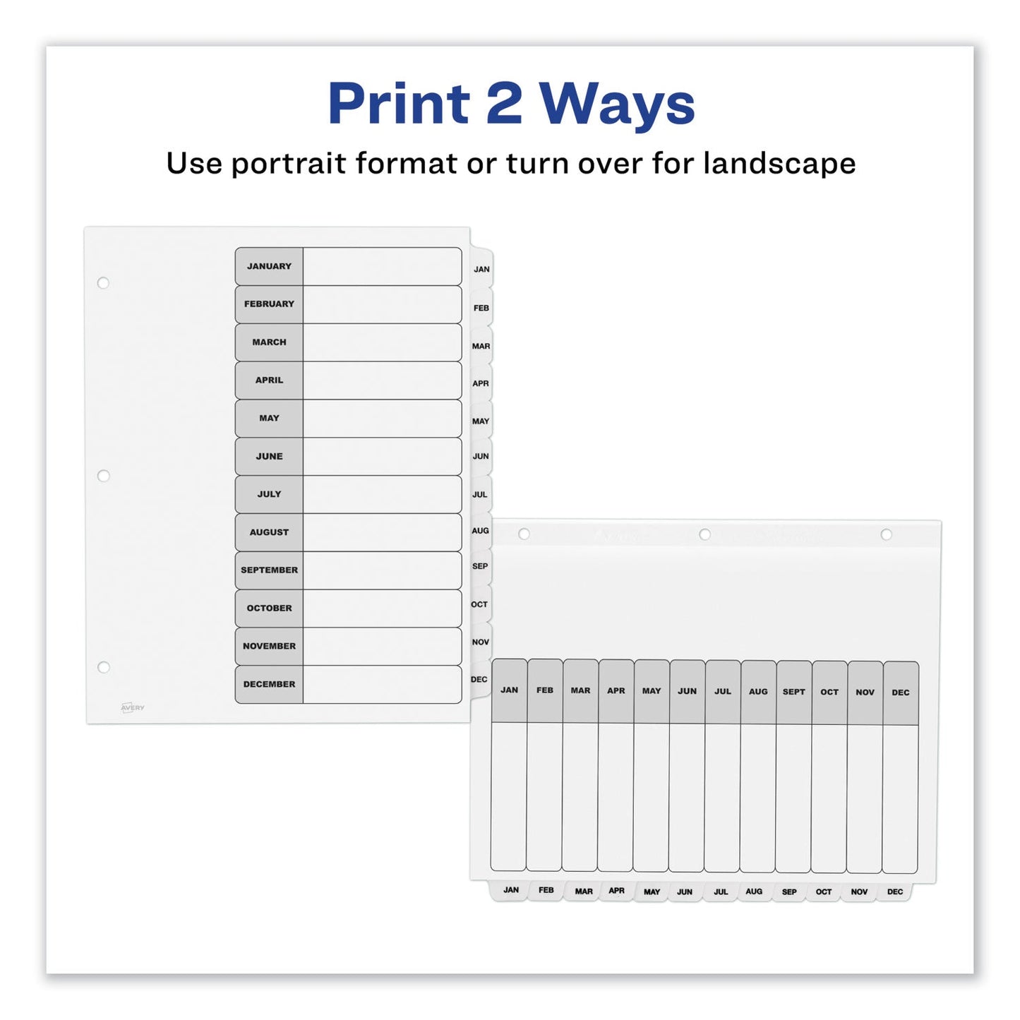 Avery Customizable TOC Ready Index Black and White Dividers, 12-Tab, Jan. to Dec., 11 x 8.5, 1 Set