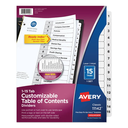 Avery Customizable TOC Ready Index Black and White Dividers, 15-Tab, 1 to 15, 11 x 8.5, 1 Set