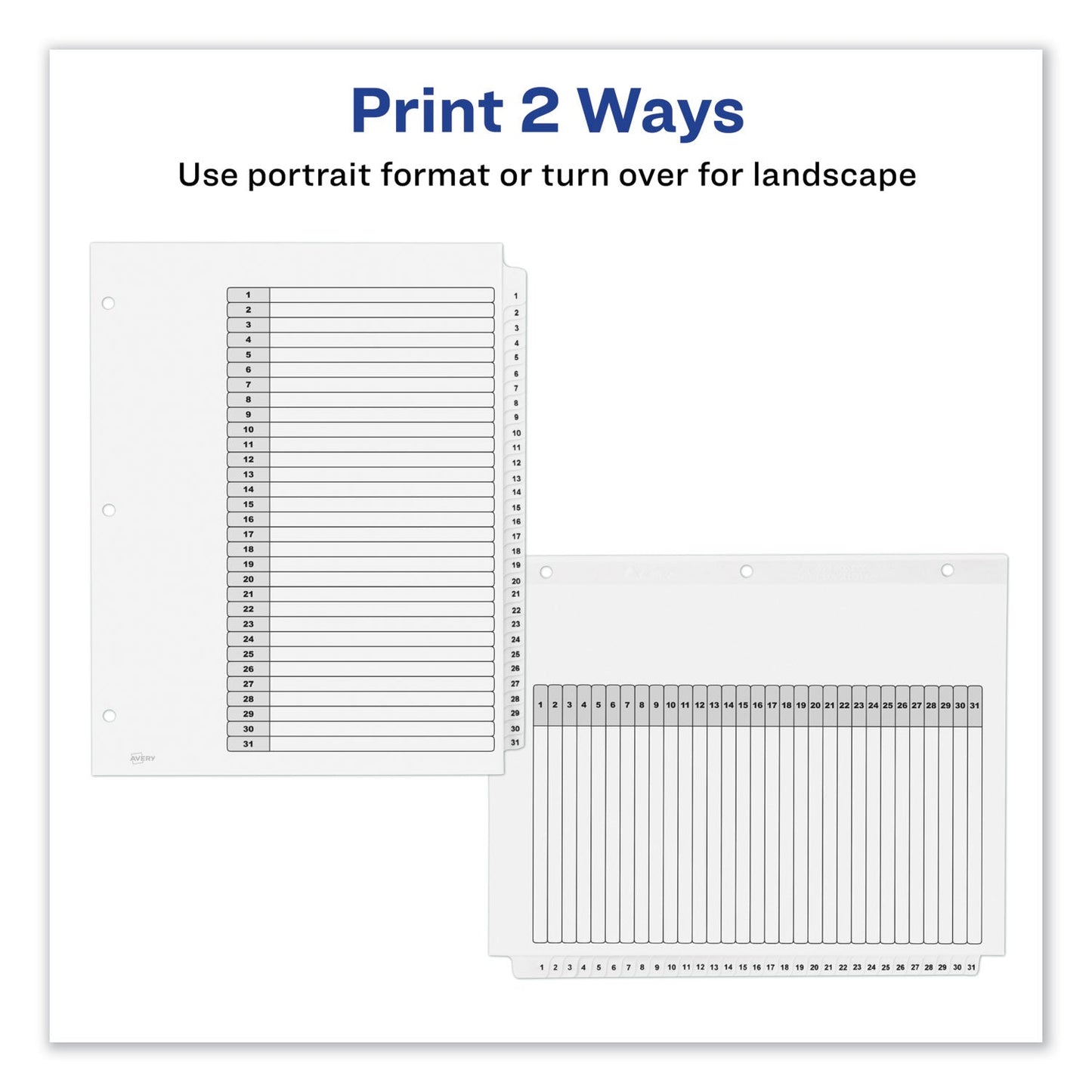 Avery Customizable TOC Ready Index Black and White Dividers, 31-Tab, 1 to 31, 11 x 8.5, 1 Set