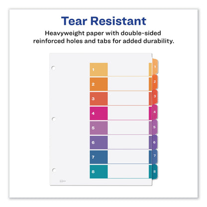 Avery Customizable Table of Contents Ready Index Dividers with Multicolor Tabs, 8-Tab, 1 to 8, 11 x 8.5, White, 3 Sets