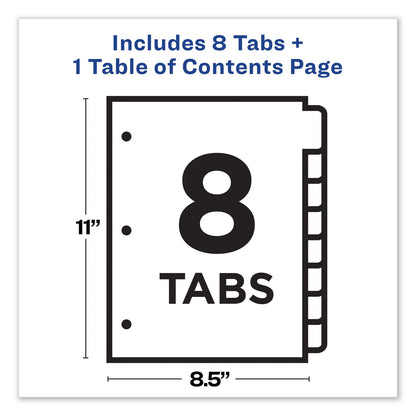 Avery Customizable TOC Ready Index Multicolor Tab Dividers, 8-Tab, 1 to 8, 11 x 8.5, White, Contemporary Color Tabs, 1 Set
