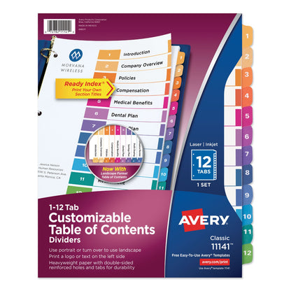Avery Customizable TOC Ready Index Multicolor Tab Dividers, 12-Tab, 1 to 12, 11 x 8.5, White, Traditional Color Tabs, 1 Set
