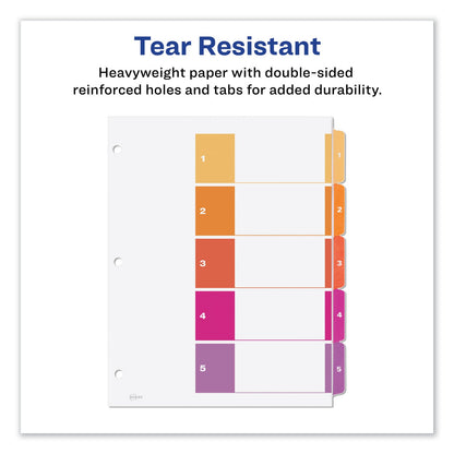 Avery Customizable Table of Contents Ready Index Dividers with Multicolor Tabs, 5-Tab, 1 to 5, 11 x 8.5, White, 3 Sets