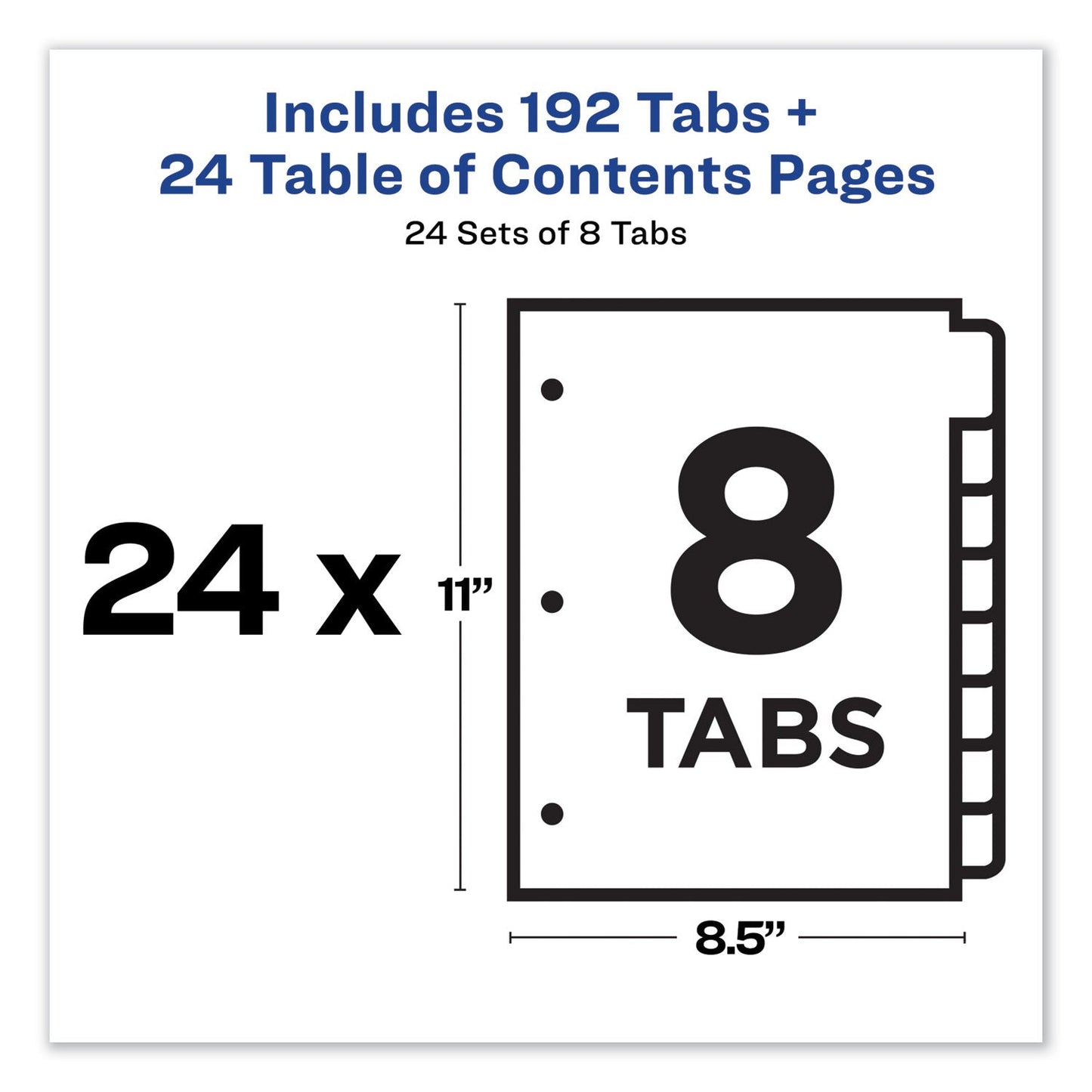 Avery Customizable TOC Ready Index Multicolor Tab Dividers, Uncollated, 8-Tab, 1 to 8, 11 x 8.5, White, 24 Sets