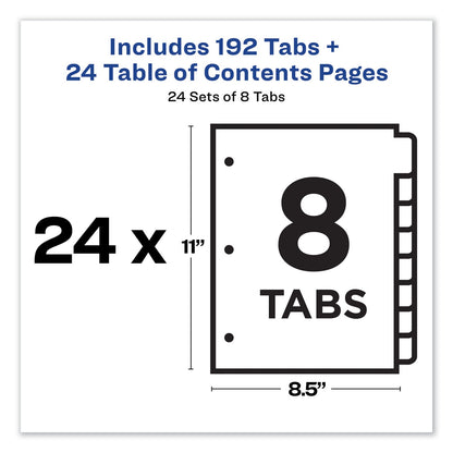 Avery Customizable TOC Ready Index Multicolor Tab Dividers, Uncollated, 8-Tab, 1 to 8, 11 x 8.5, White, 24 Sets