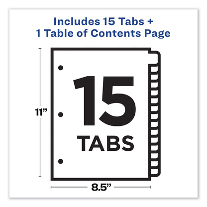 Avery Customizable TOC Ready Index Black and White Dividers, 15-Tab, 1 to 15, 11 x 8.5, 1 Set