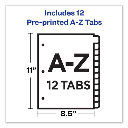 Avery Durable Preprinted Plastic Tab Dividers, 12-Tab, A to Z, 11 x 8.5, Assorted, 1 Set