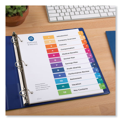 Avery Customizable TOC Ready Index Multicolor Tab Dividers, 12-Tab, 1 to 12, 11 x 8.5, White, Traditional Color Tabs, 6 Sets