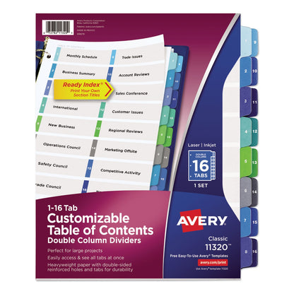 Avery Customizable TOC Ready Index Double Column Multicolor Tab Dividers, 16-Tab, 1 to 16, 11 x 8.5, White, 1 Set