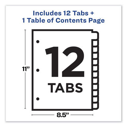 Avery Customizable TOC Ready Index Multicolor Tab Dividers, 12-Tab, 1 to 12, 11 x 8.5, White, Traditional Color Tabs, 1 Set
