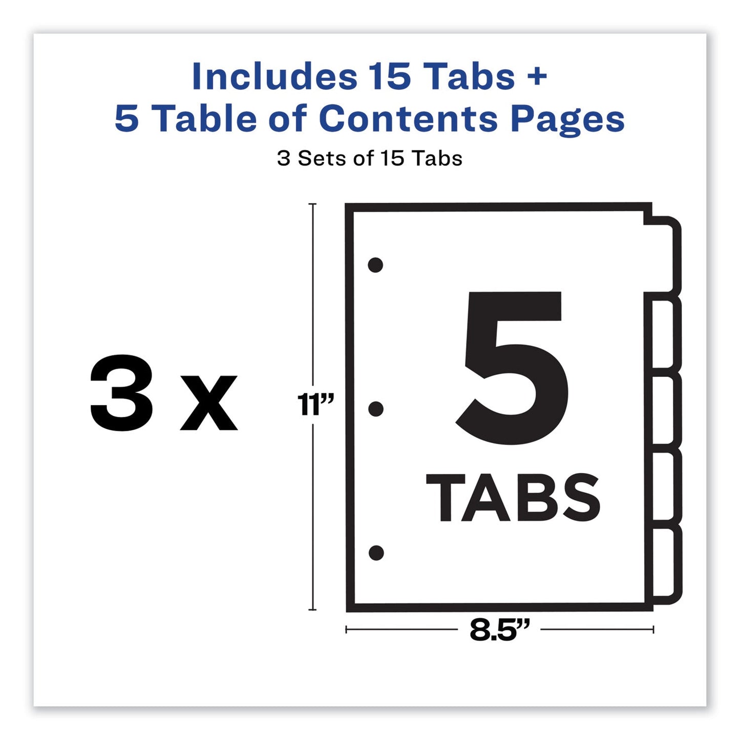 Avery Customizable Table of Contents Ready Index Dividers with Multicolor Tabs, 5-Tab, 1 to 5, 11 x 8.5, White, 3 Sets