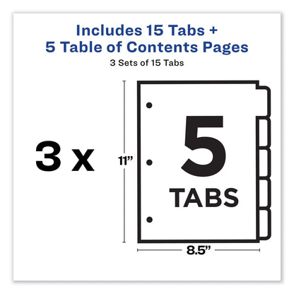 Avery Customizable Table of Contents Ready Index Dividers with Multicolor Tabs, 5-Tab, 1 to 5, 11 x 8.5, White, 3 Sets
