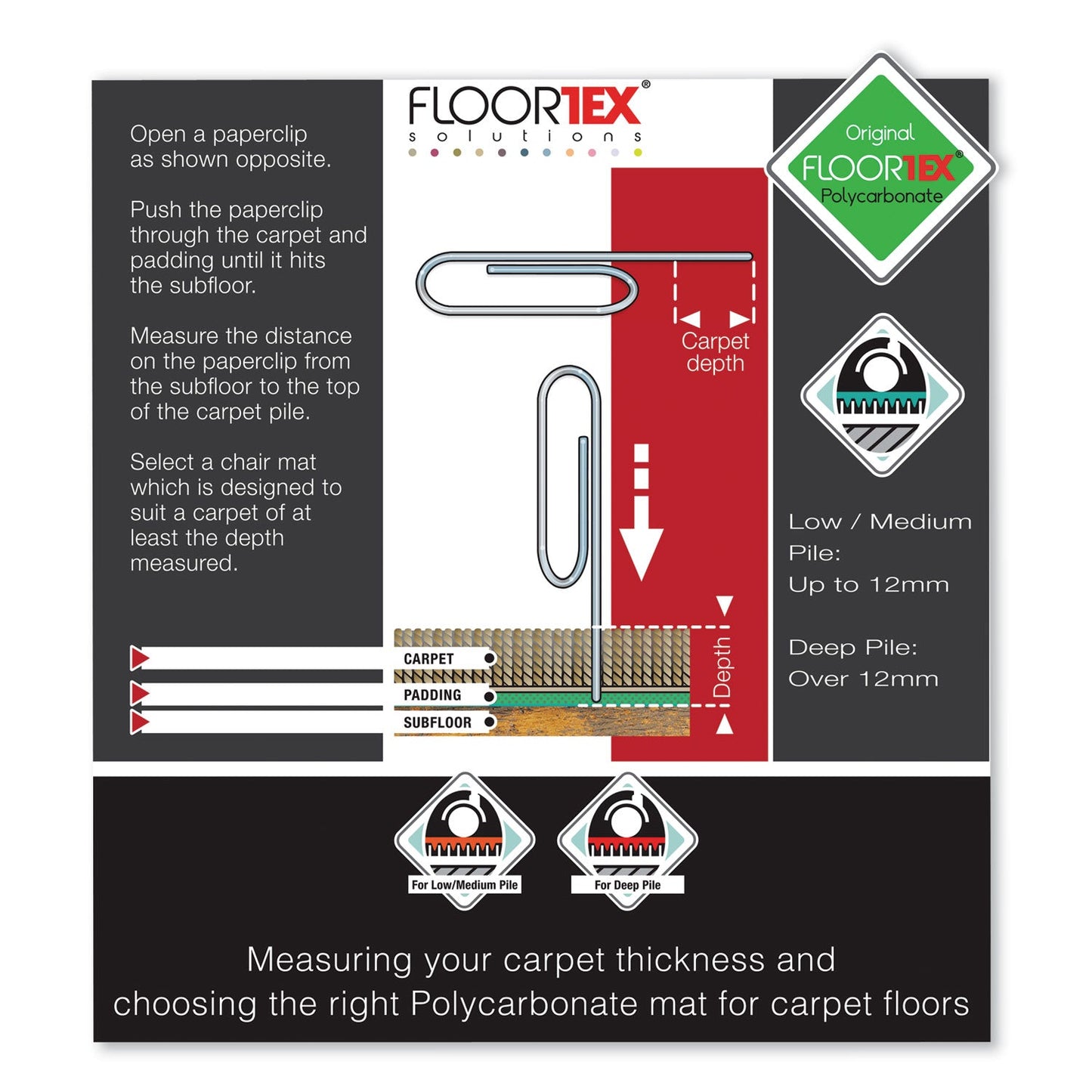 Floortex Cleartex Ultimat Polycarbonate Chair Mat for Low/Medium Pile Carpet, 48 x 53, Clear