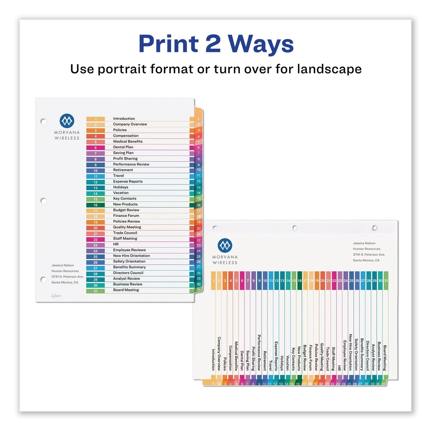 Avery Customizable Table of Contents Ready Index Dividers with Multicolor Tabs, 31-Tab, 1 to 31, 11 x 8.5, White, 1 Set