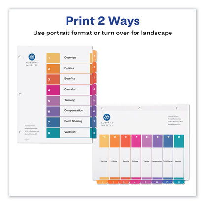 Avery Customizable TOC Ready Index Multicolor Tab Dividers, Uncollated, 8-Tab, 1 to 8, 11 x 8.5, White, 24 Sets