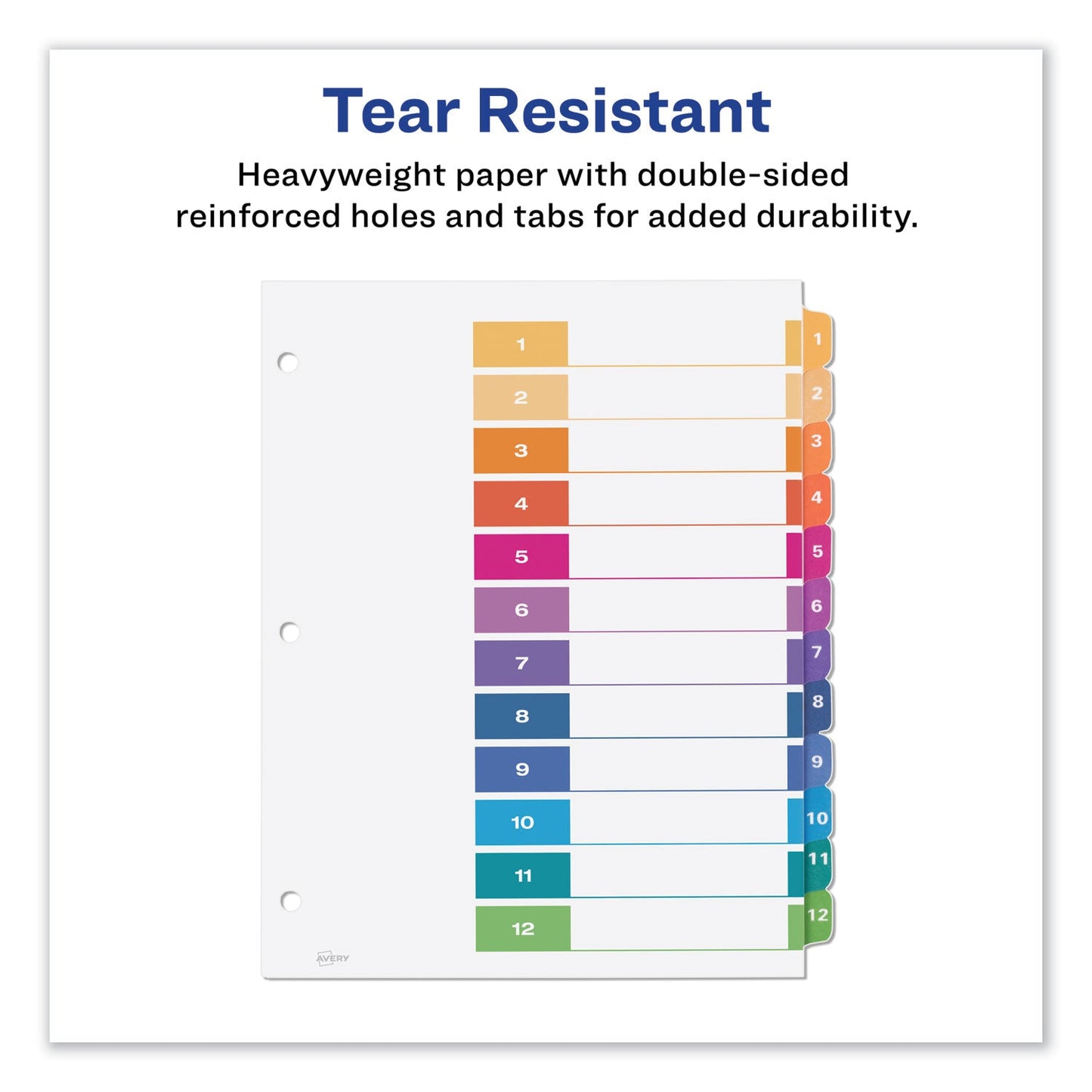 Avery Customizable TOC Ready Index Multicolor Tab Dividers, 12-Tab, 1 to 12, 11 x 8.5, White, Traditional Color Tabs, 1 Set