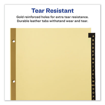 Avery Preprinted Black Leather Tab Dividers w/Gold Reinforced Edge, 25-Tab, A to Z, 11 x 8.5, Buff, 1 Set