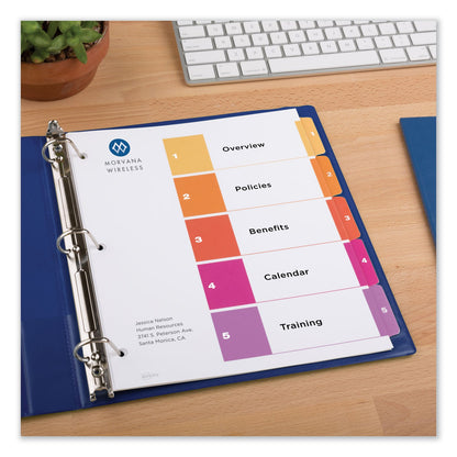 Avery Customizable TOC Ready Index Multicolor Tab Dividers, 5-Tab, 1 to 5, 11 x 8.5, White, Traditional Color Tabs, 1 Set