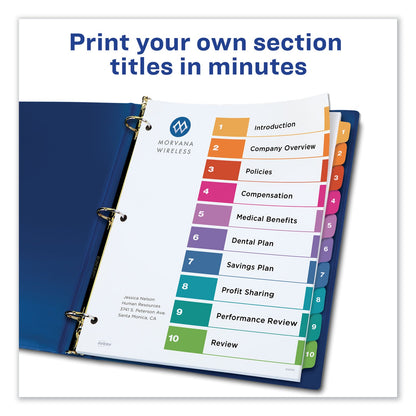 Avery Customizable TOC Ready Index Multicolor Tab Dividers, 10-Tab, 1 to 10, 11 x 8.5, White, Traditional Color Tabs, 1 Set