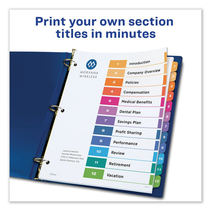 Avery Customizable TOC Ready Index Multicolor Tab Dividers, 12-Tab, 1 to 12, 11 x 8.5, White, Traditional Color Tabs, 1 Set