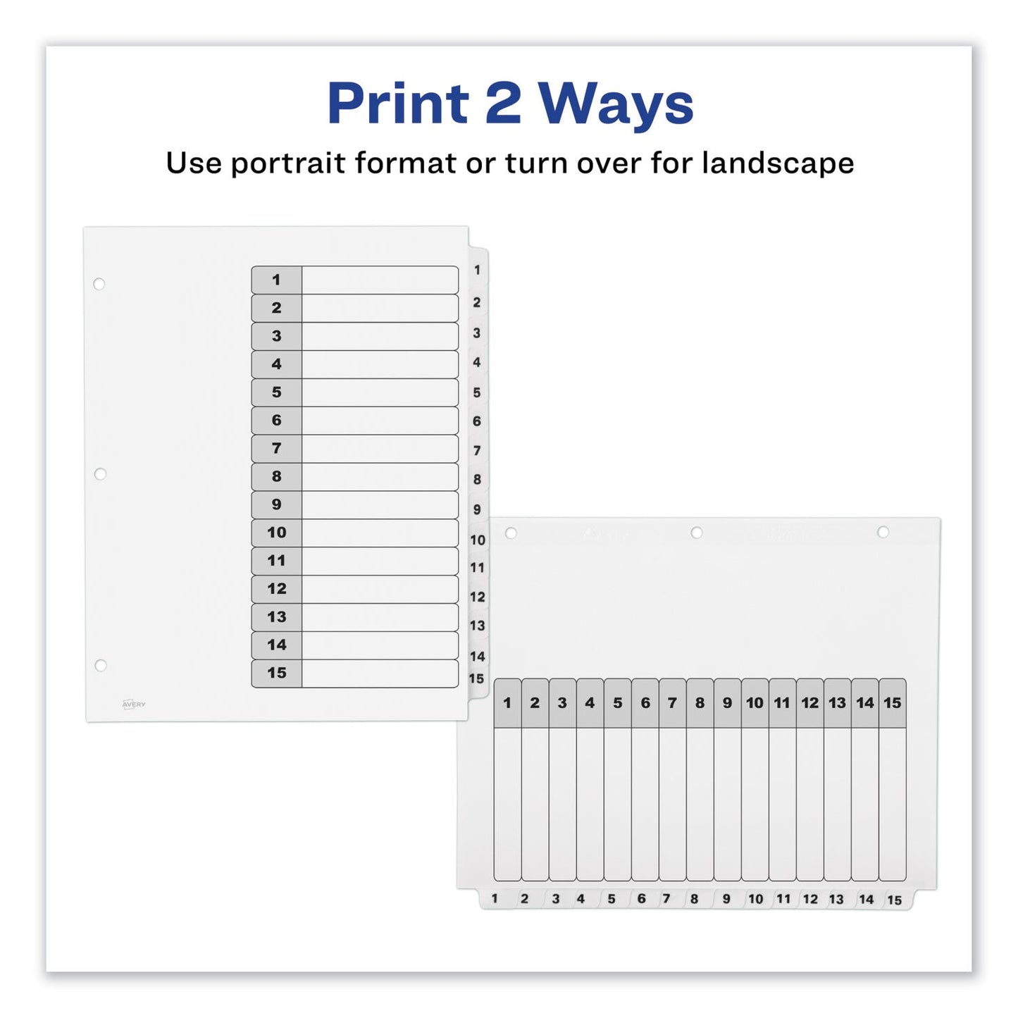 Avery Customizable TOC Ready Index Black and White Dividers, 15-Tab, 1 to 15, 11 x 8.5, 1 Set