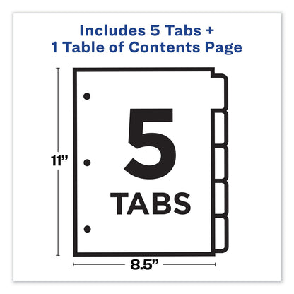 Avery Customizable TOC Ready Index Black and White Dividers, 5-Tab, 1 to 5, 11 x 8.5, 1 Set