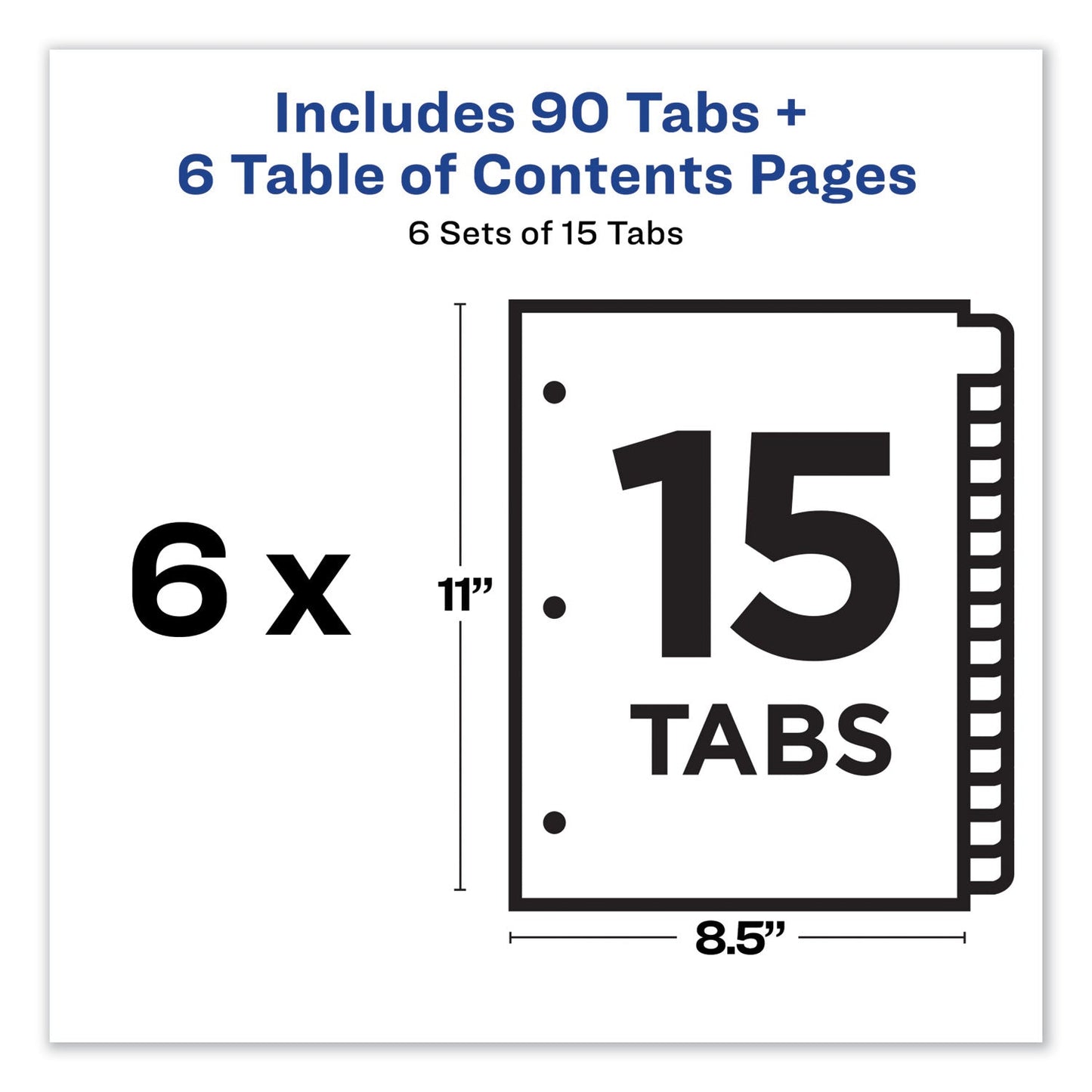 Avery Customizable TOC Ready Index Multicolor Tab Dividers, 15-Tab, 1 to 15, 11 x 8.5, White, Traditional Color Tabs, 6 Sets