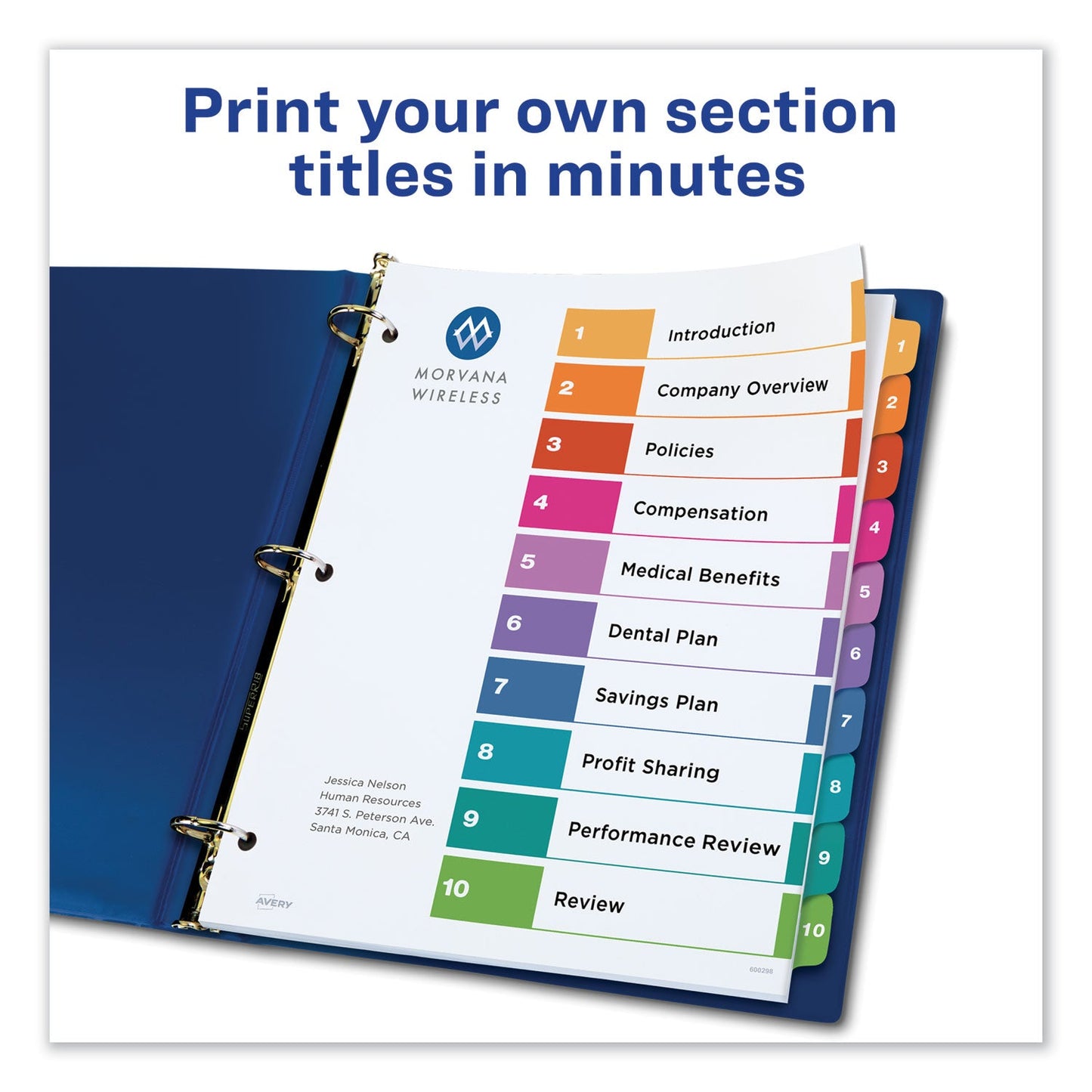 Avery Customizable Table of Contents Ready Index Dividers with Multicolor Tabs, 10-Tab, 1 to 10, 11 x 8.5, White, 3 Sets