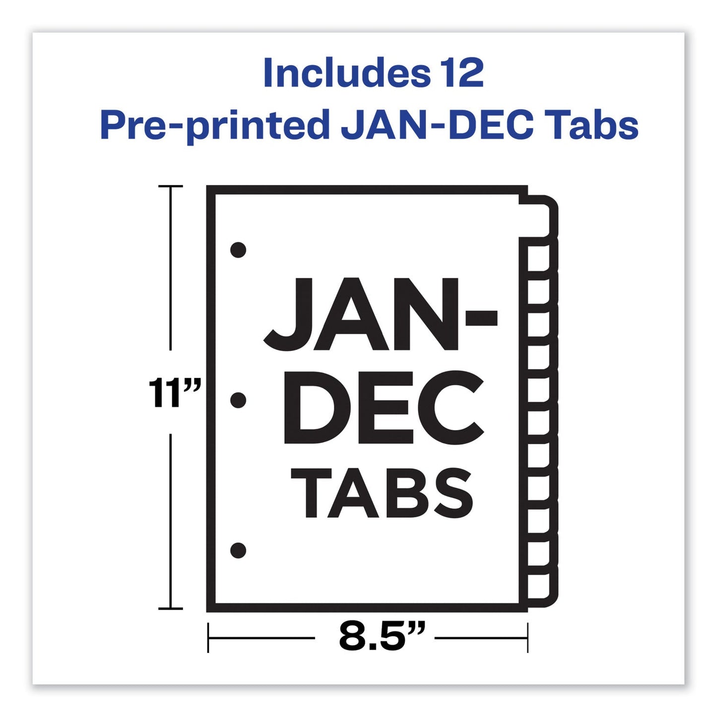 Avery Preprinted Black Leather Tab Dividers w/Gold Reinforced Edge, 12-Tab, Jan. to Dec., 11 x 8.5, Buff, 1 Set
