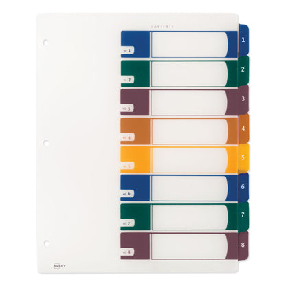 Avery Customizable Table of Contents Ready Index Dividers with Multicolor Tabs, 8-Tab, 1 to 8, 11 x 8.5, Translucent, 1 Set
