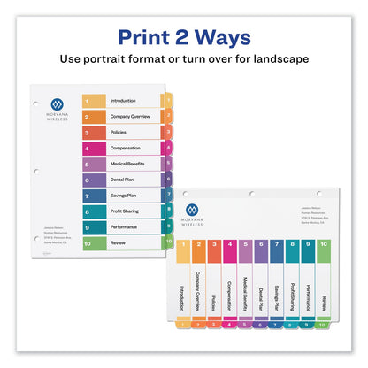 Avery Customizable Table of Contents Ready Index Dividers with Multicolor Tabs, 10-Tab, 1 to 10, 11 x 8.5, White, 3 Sets