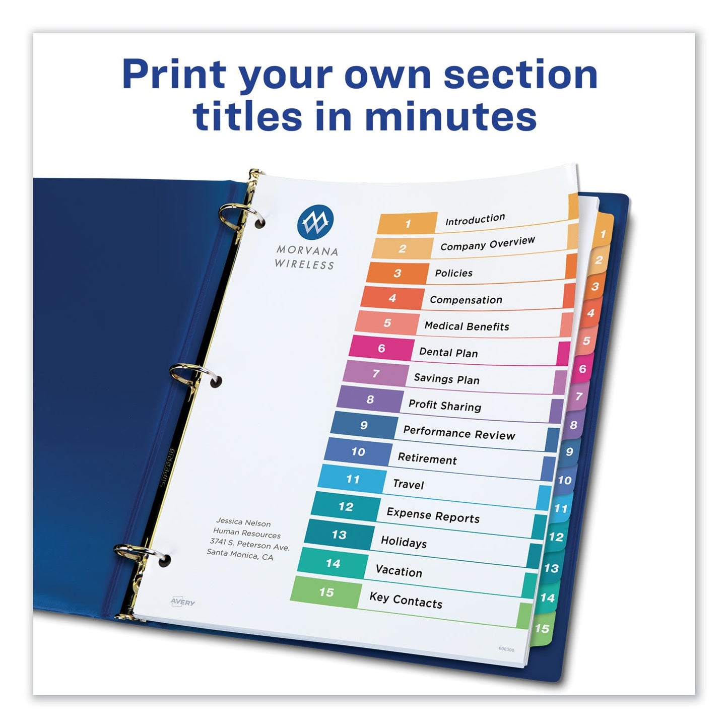 Avery Customizable TOC Ready Index Multicolor Tab Dividers, 15-Tab, 1 to 15, 11 x 8.5, White, Traditional Color Tabs, 6 Sets