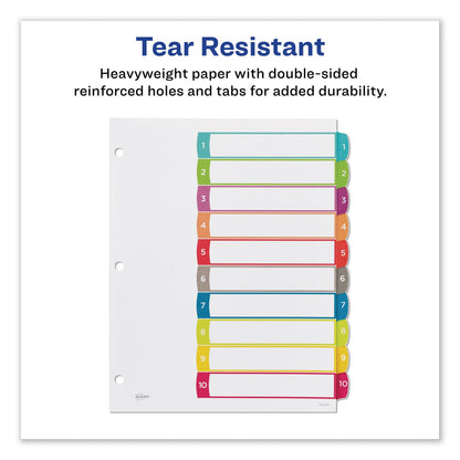 Avery Customizable TOC Ready Index Multicolor Tab Dividers, 10-Tab, 1 to 10, 11 x 8.5, White, Contemporary Color Tabs, 1 Set