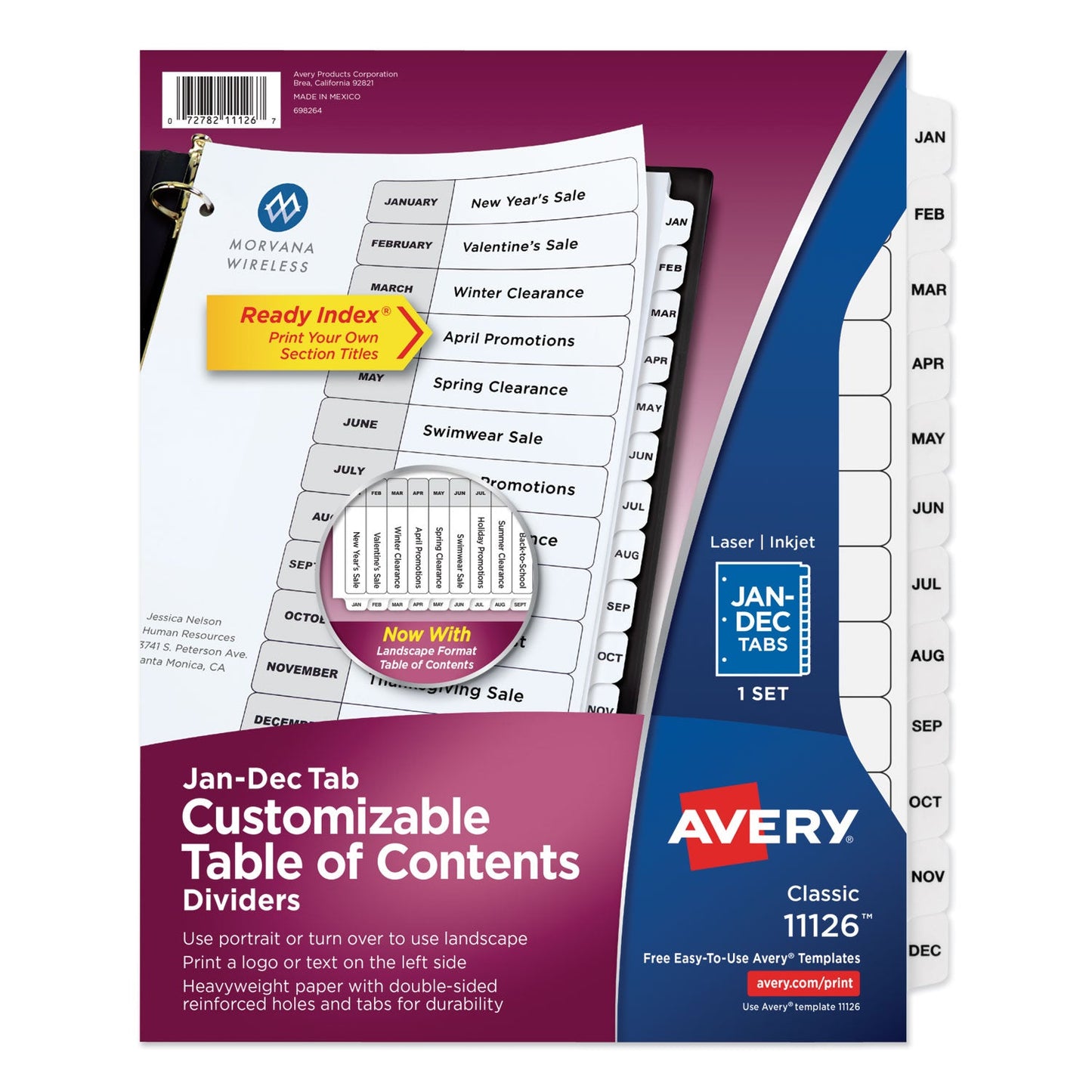 Avery Customizable TOC Ready Index Black and White Dividers, 12-Tab, Jan. to Dec., 11 x 8.5, 1 Set