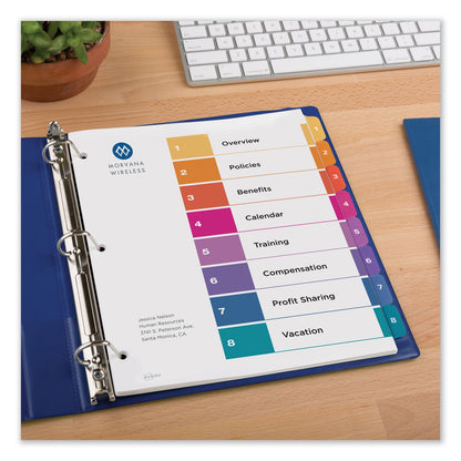 Avery Customizable Table of Contents Ready Index Dividers with Multicolor Tabs, 8-Tab, 1 to 8, 11 x 8.5, White, 3 Sets