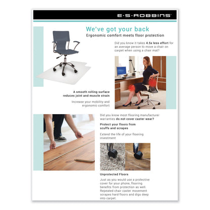 ES Robbins EverLife Light Use Chair Mat for Flat to Low Pile Carpet, Rectangular, 46" x 60", Clear