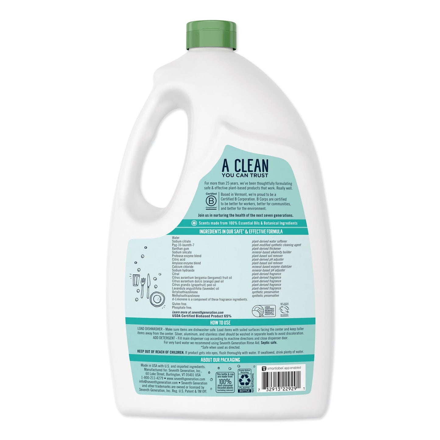Seventh Generation Natural Auto Dishwasher Gel, Ultra Power Plus, Fresh Citrus, 65 oz Bottle, 6/CT
