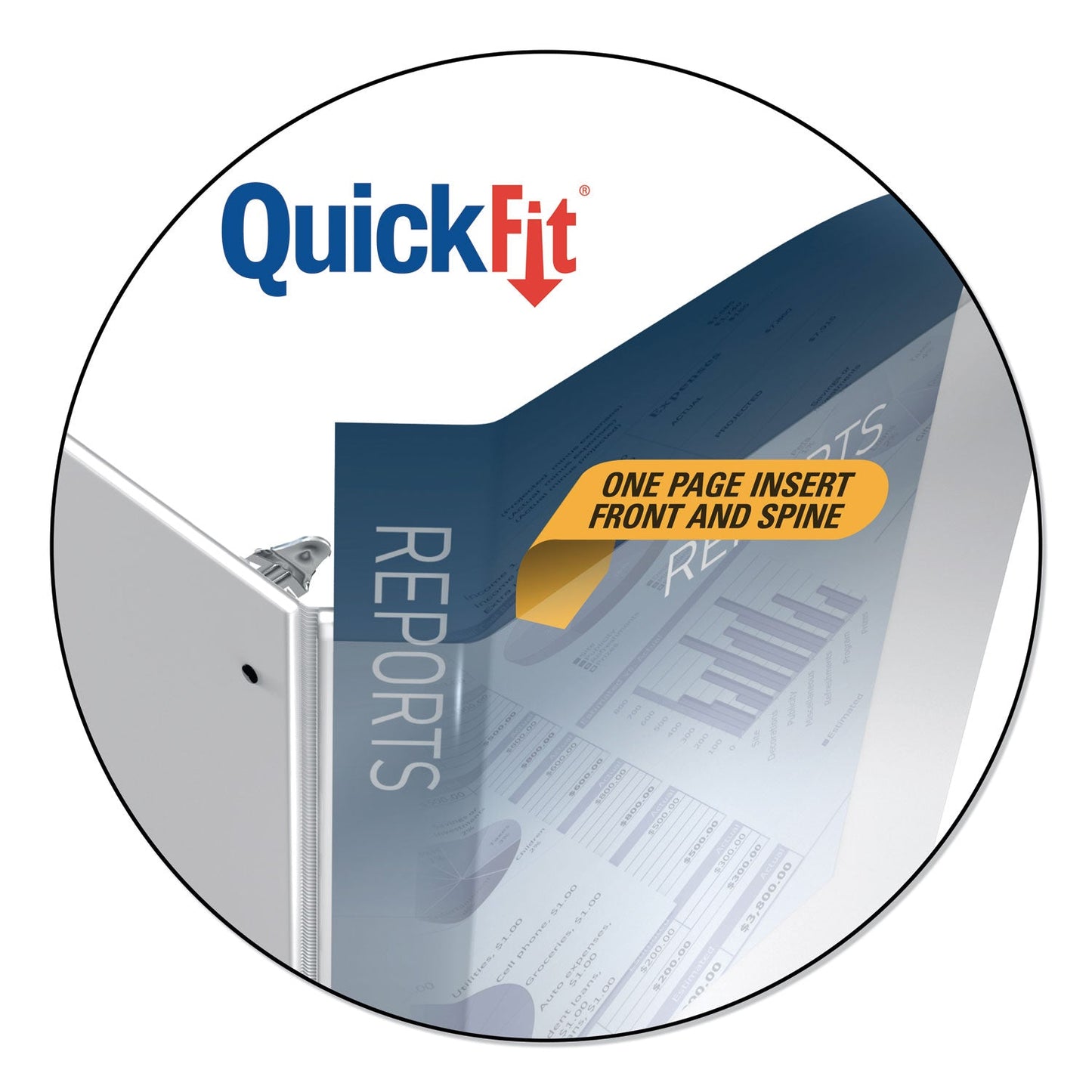 Stride QuickFit Landscape Spreadsheet Round Ring View Binder, 3 Rings, 1" Capacity, 11 x 8.5, White