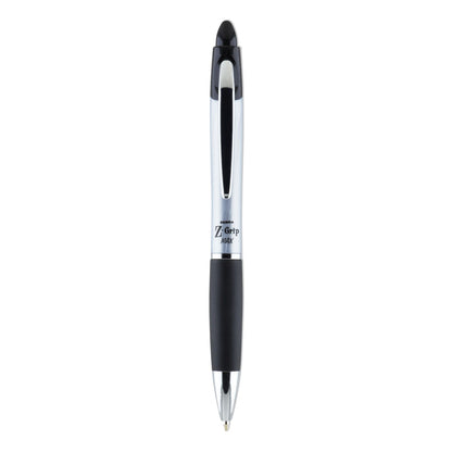 Zebra Z-Grip MAX Ballpoint Pen, Retractable, Medium 1 mm, Black Ink, Silver Barrel, 12/Pack