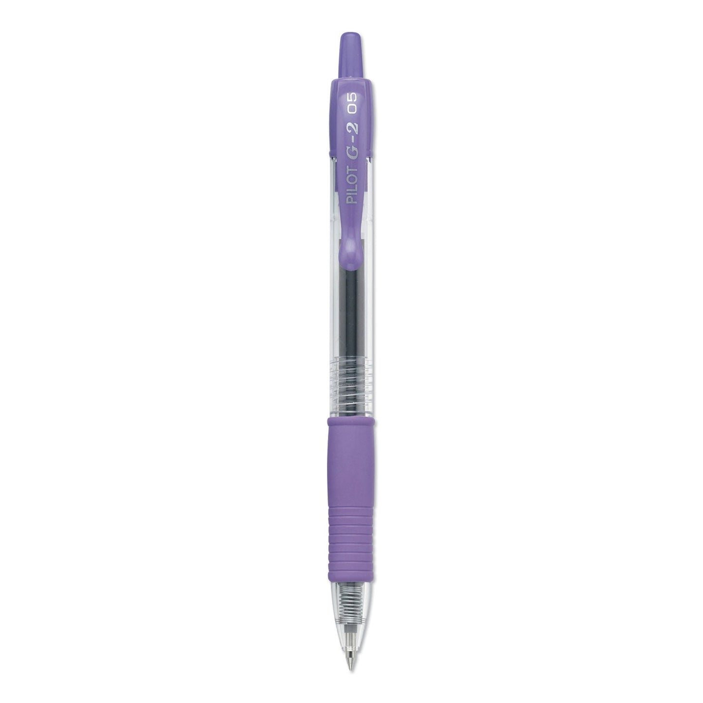 Pilot G2 Premium Gel Pen, Retractable, Extra-Fine 0.5 mm, Purple Ink, Smoke Barrel, Dozen