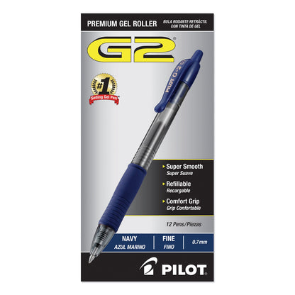 Pilot G2 Premium Gel Pen, Retractable, Fine 0.7 mm, Blue Ink, Smoke Barrel, Dozen
