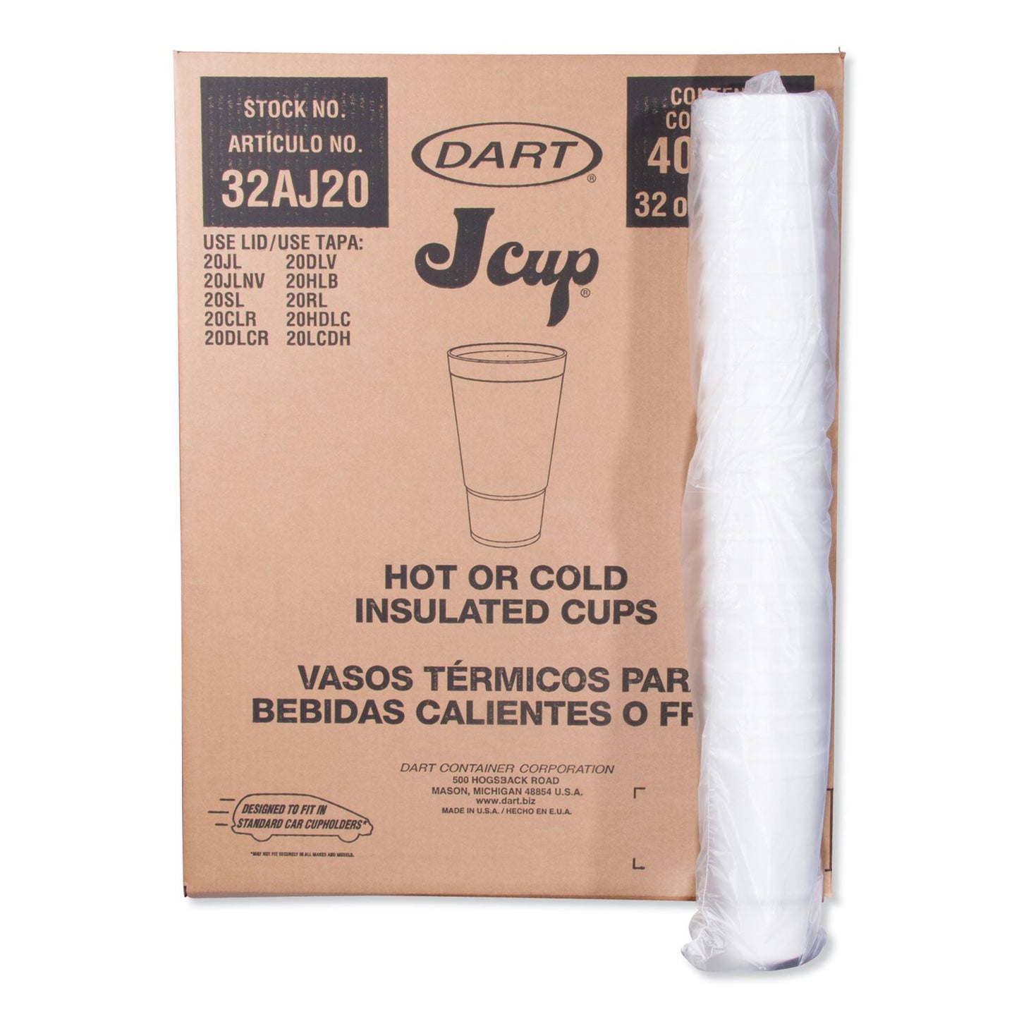 Dart Foam Drink Cups, 32 oz, White, 16/Bag, 25 Bags/Carton