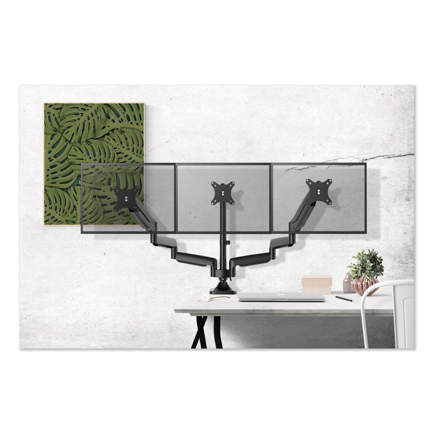 Alera AdaptivErgo Triple Arm with USB for 32" Monitors, 360 deg Rotation, +90/-90 deg Tilt, 90 deg Pan, Black, Supports 15.4 lb