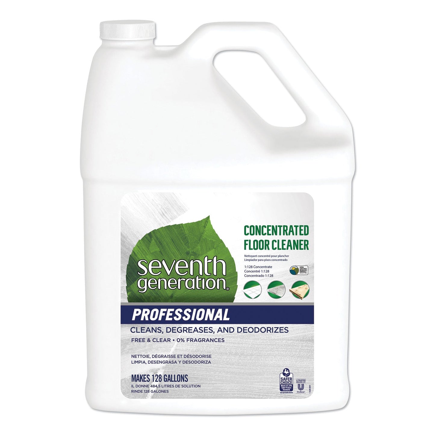 Seventh Generation Concentrated Floor Cleaner, Free and Clear, 1 gal Bottle, 2/Carton