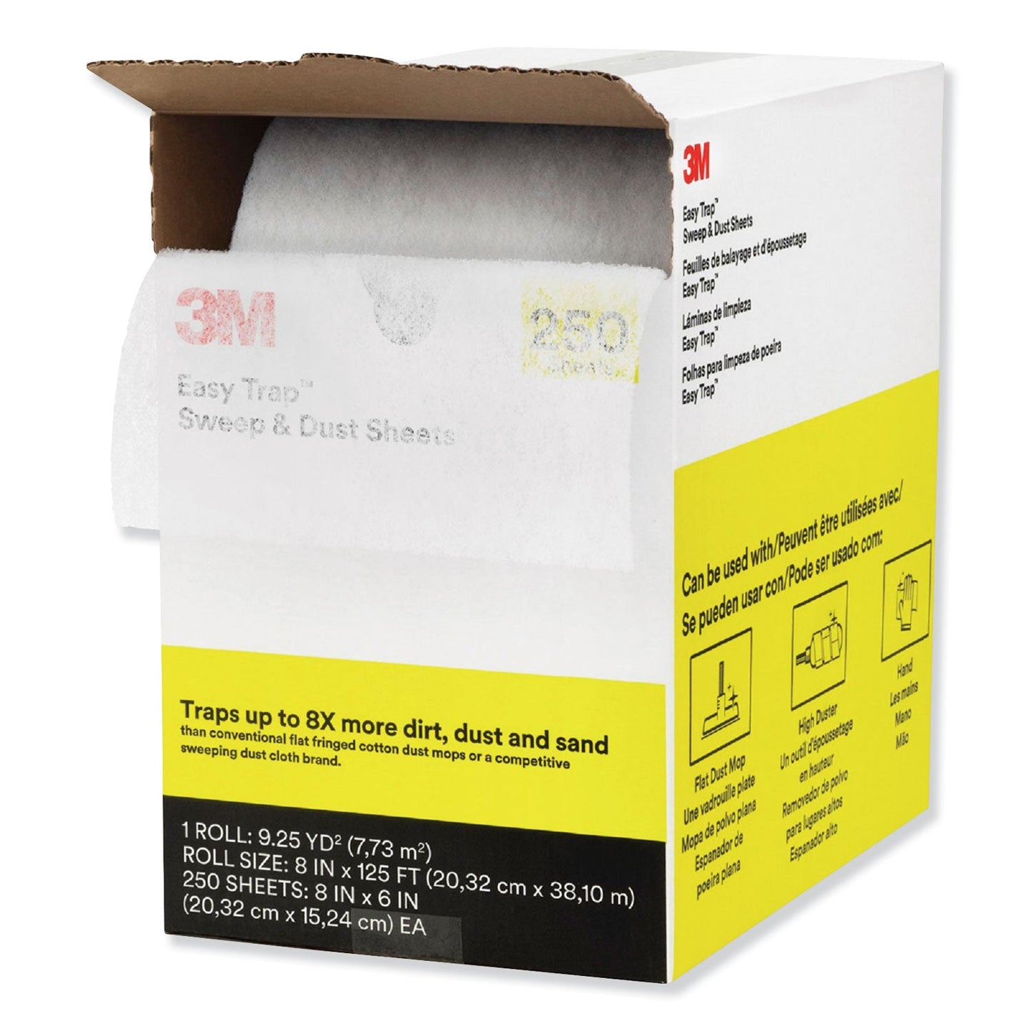 3M Easy Trap Duster, 8" x 125 ft, White, 250 Sheet Roll