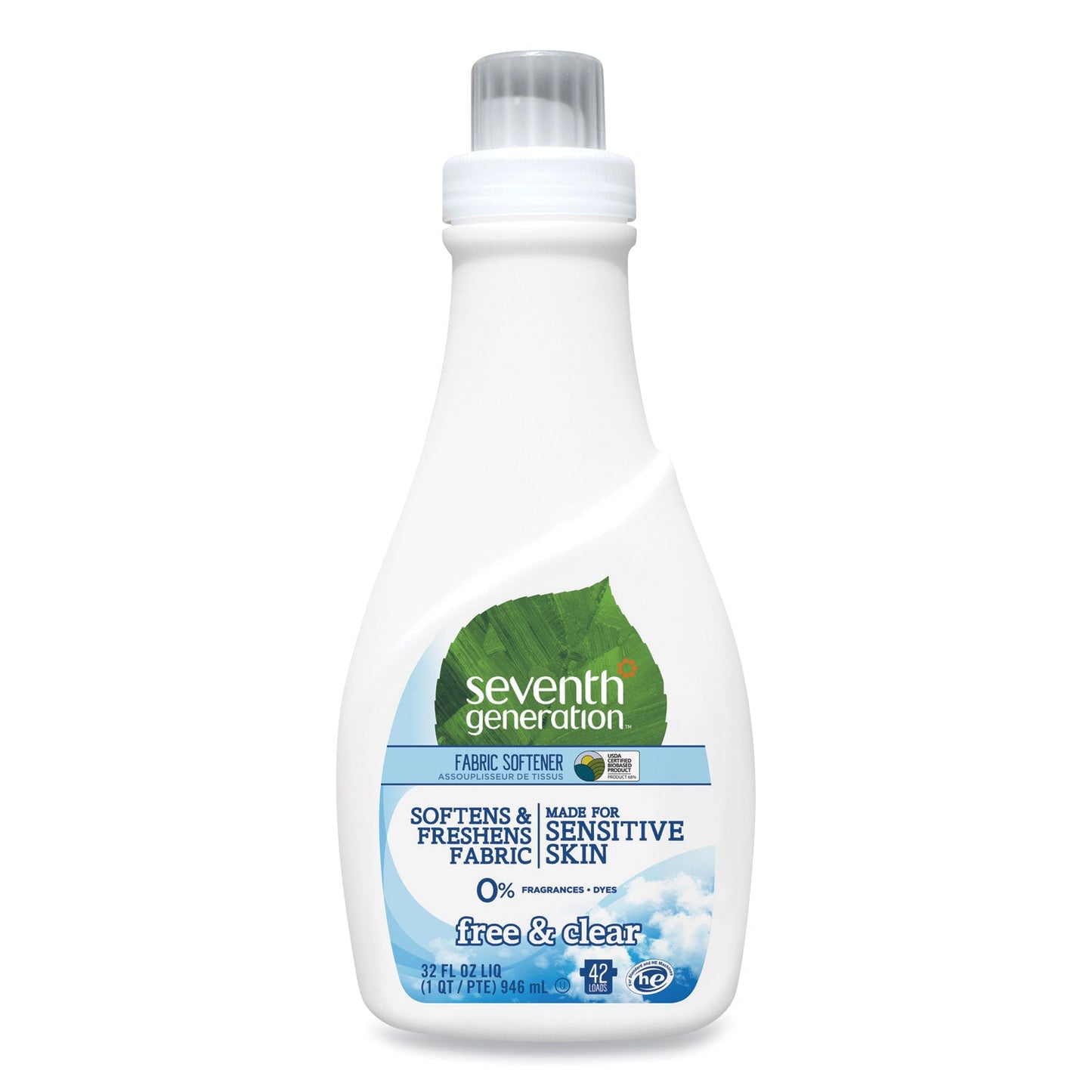 Seventh Generation Natural Liquid Fabric Softener, Free and Clear, 42 Loads, 32 oz Bottle, 6/Carton
