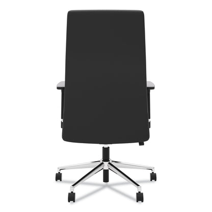 HON Define Executive High-Back Leather Chair, Supports 250 lb, 17" to 21" Seat Height, Black Seat/Back, Polished Chrome Base