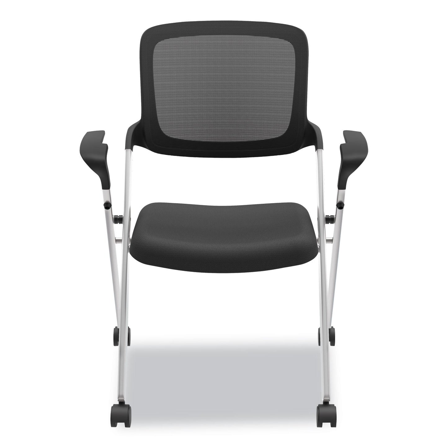 HON VL314 Mesh Back Nesting Chair, Supports Up to 250 lb, Black Seat/Back, Silver Base